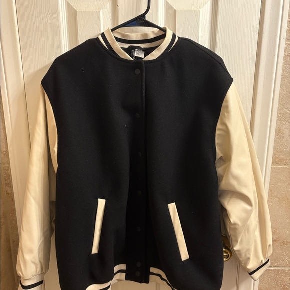 H&M Black and Cream Varsity Jacket - Picture 1 of 3